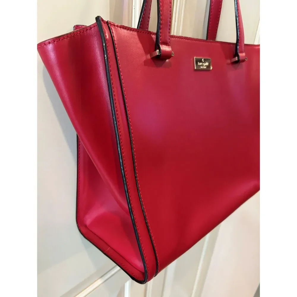 Kate Spade Vita Regatta Court Red Leather Tote Bag